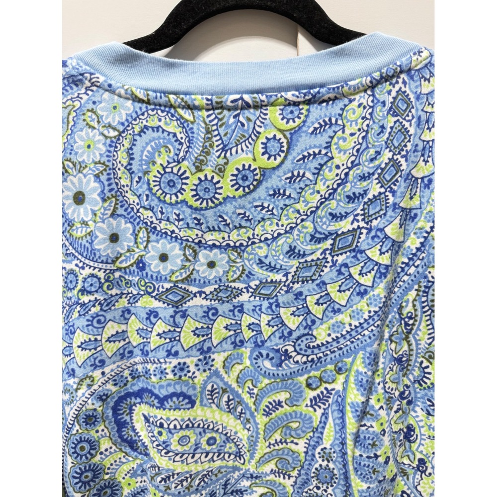 Talbots Blouson Sleeve‎ Crewneck  Sweatshirt Perkey Paisley Large Blue  Pullover - Picture 9 of 13